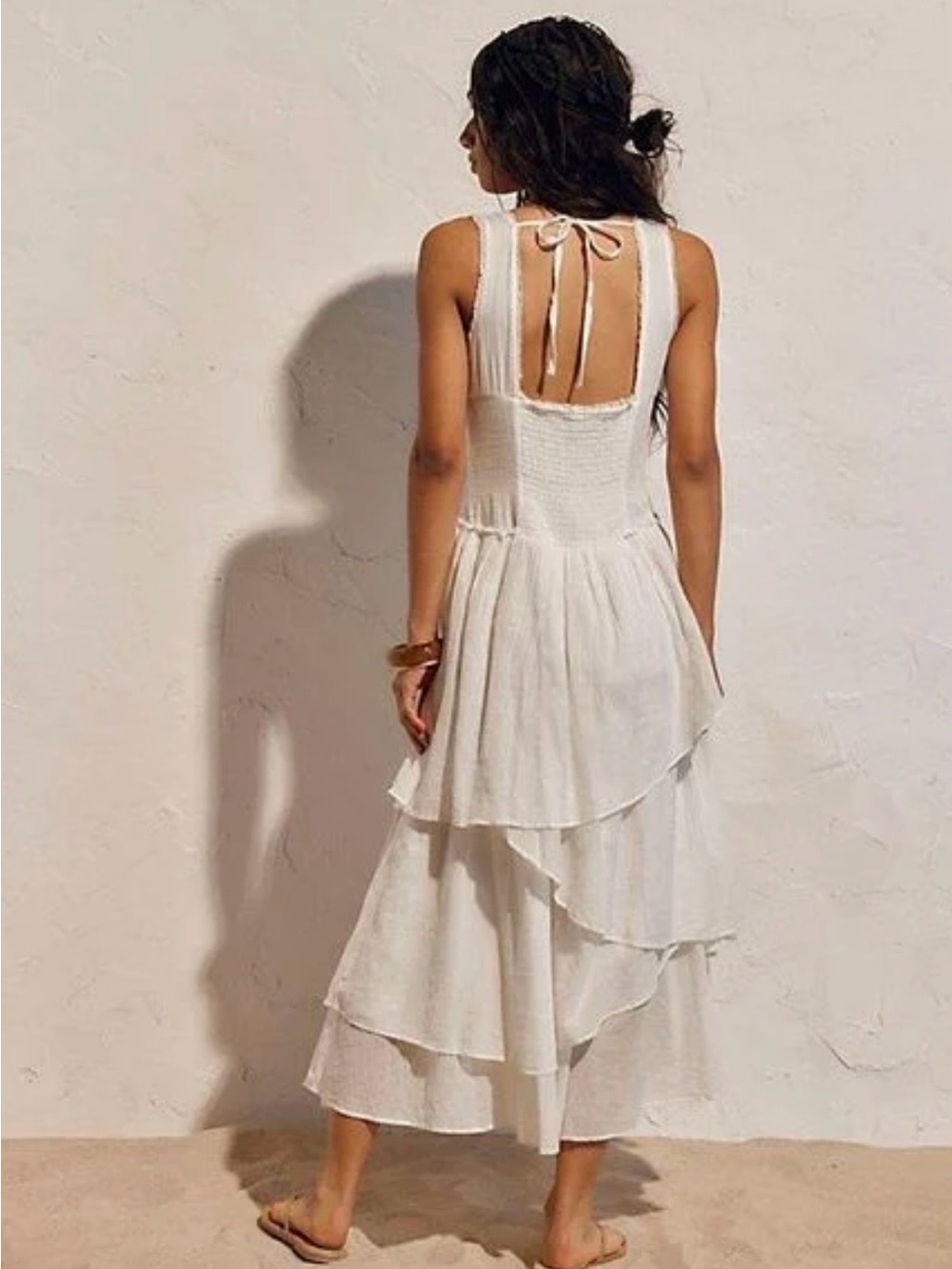 Free People NWT In my Dreams Ivory Tiered Lace-Up Maxi Dress - Picture 12 of 12